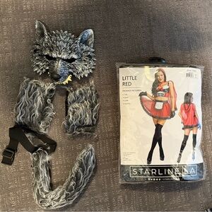 Little Red Riding Hood Costume with Wolf Mask and accessories